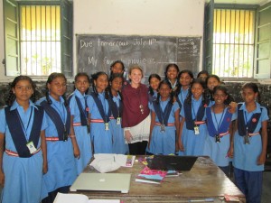 TMS Fellow Dara and the girls from Railway pose for a picture on the first day of class. 